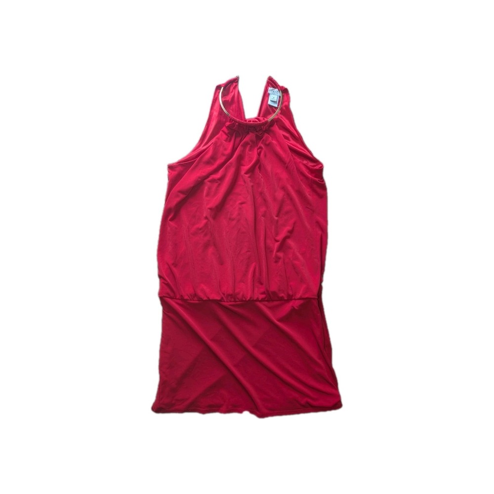 Cache Women's Size 4 Red Halter Dress Gold Chain Neckline Cocktail Party Y2K